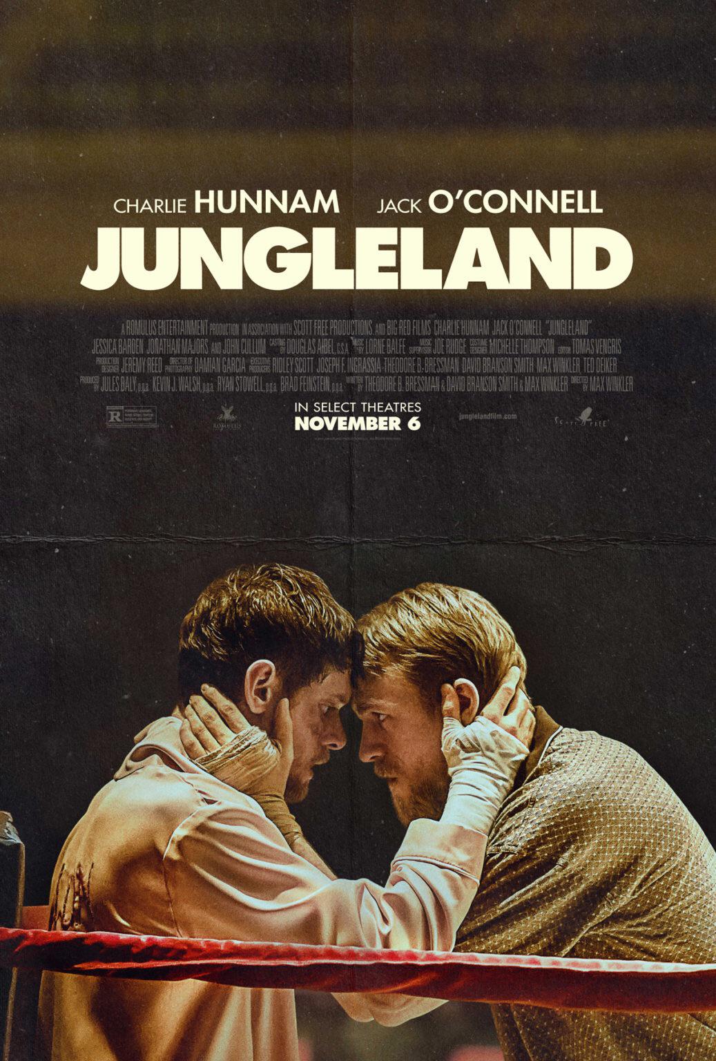 Poster for &lsquo;Jungleland&rsquo; starring Charlie Hunnam, Jack O'Connell, Jessica Barden, and Jonathan Majors - A reluctant bare-knuckle boxer and his manager/brother must travel across the country for one last fight, but an unexpected travel companion exposes the