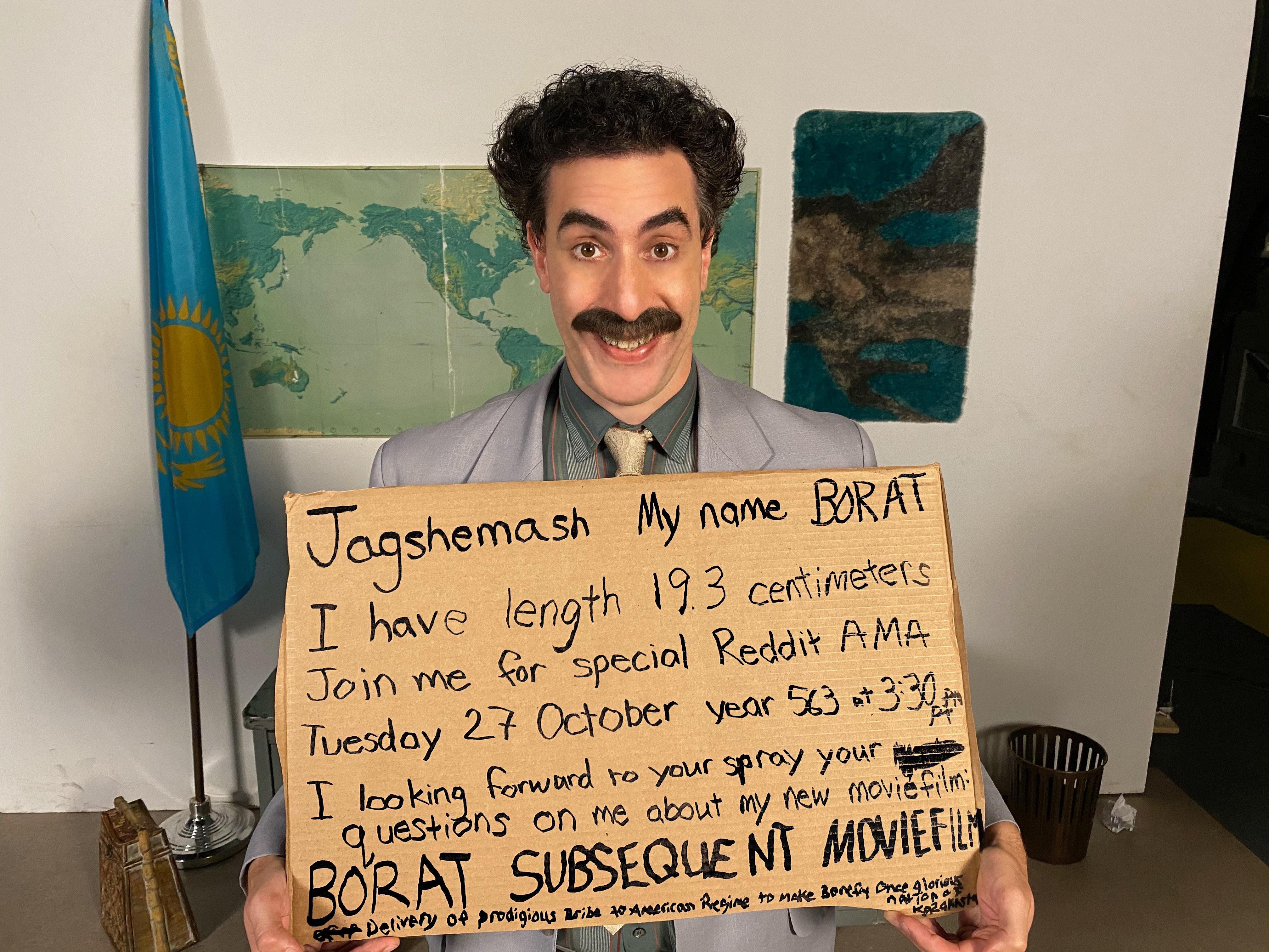 ASSHOLES OF R/MOVIE, GREAT SUCCESS! Join us for an AMA with famous journalist Borat this October 27th at 3:30 PT