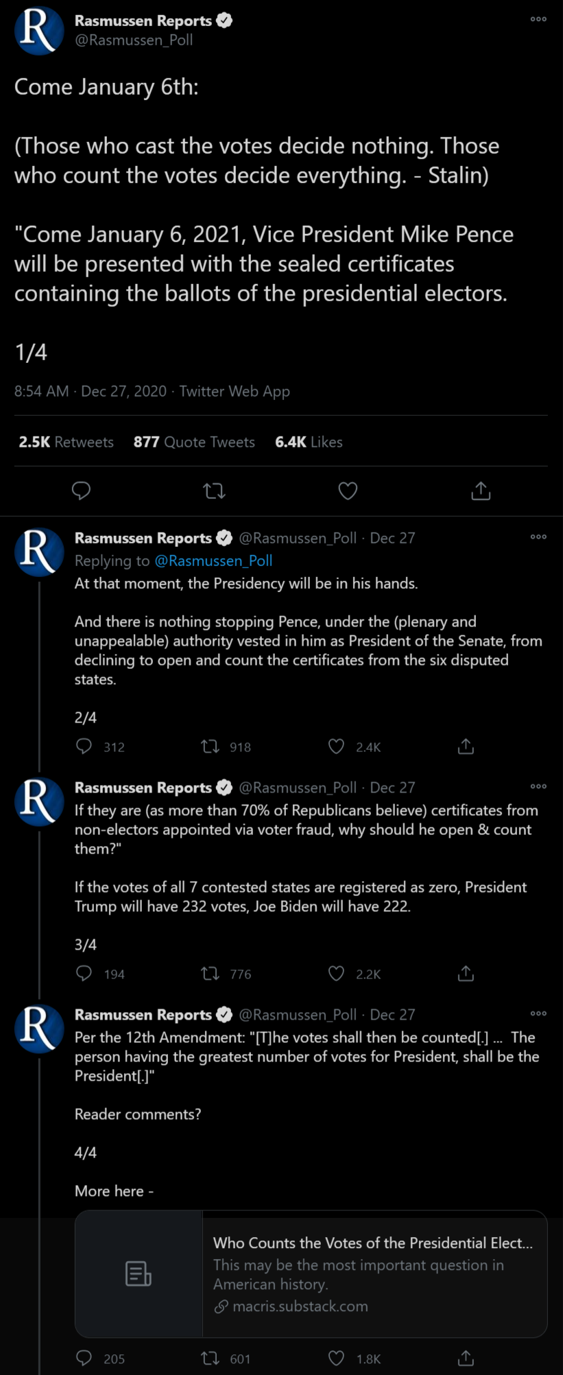 So Rasmussen - which purports to be a polling firm - is going all-in on the would-be coup idea on Jan 6.&nbsp;&nbsp;