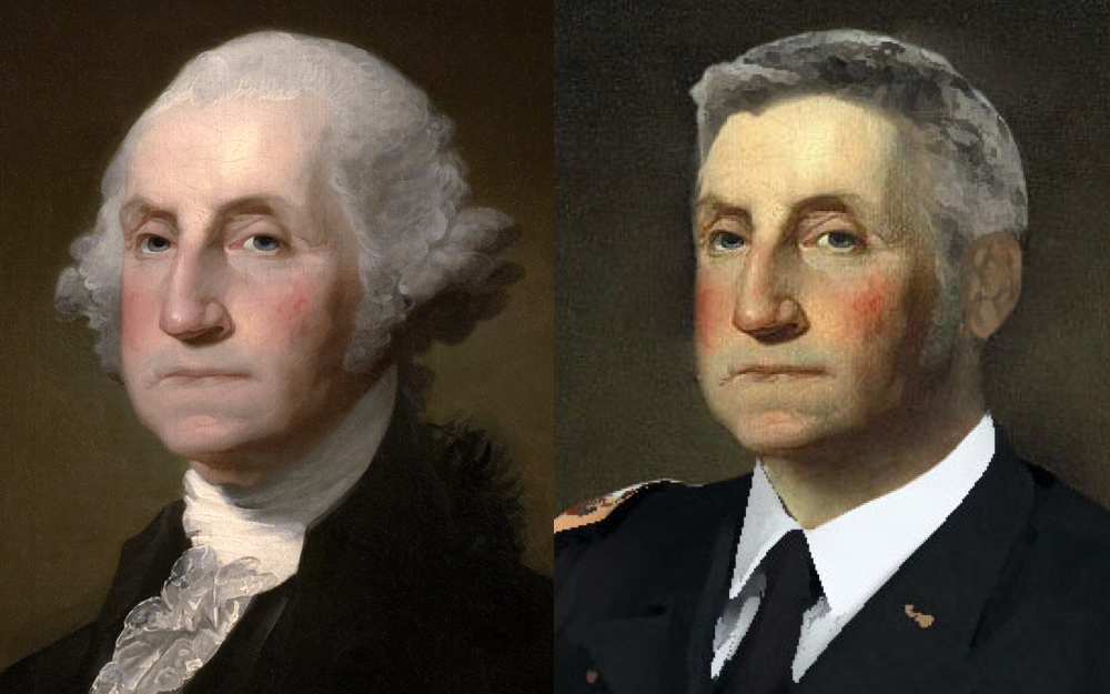 A portrait of George Washington with a modern hair style.