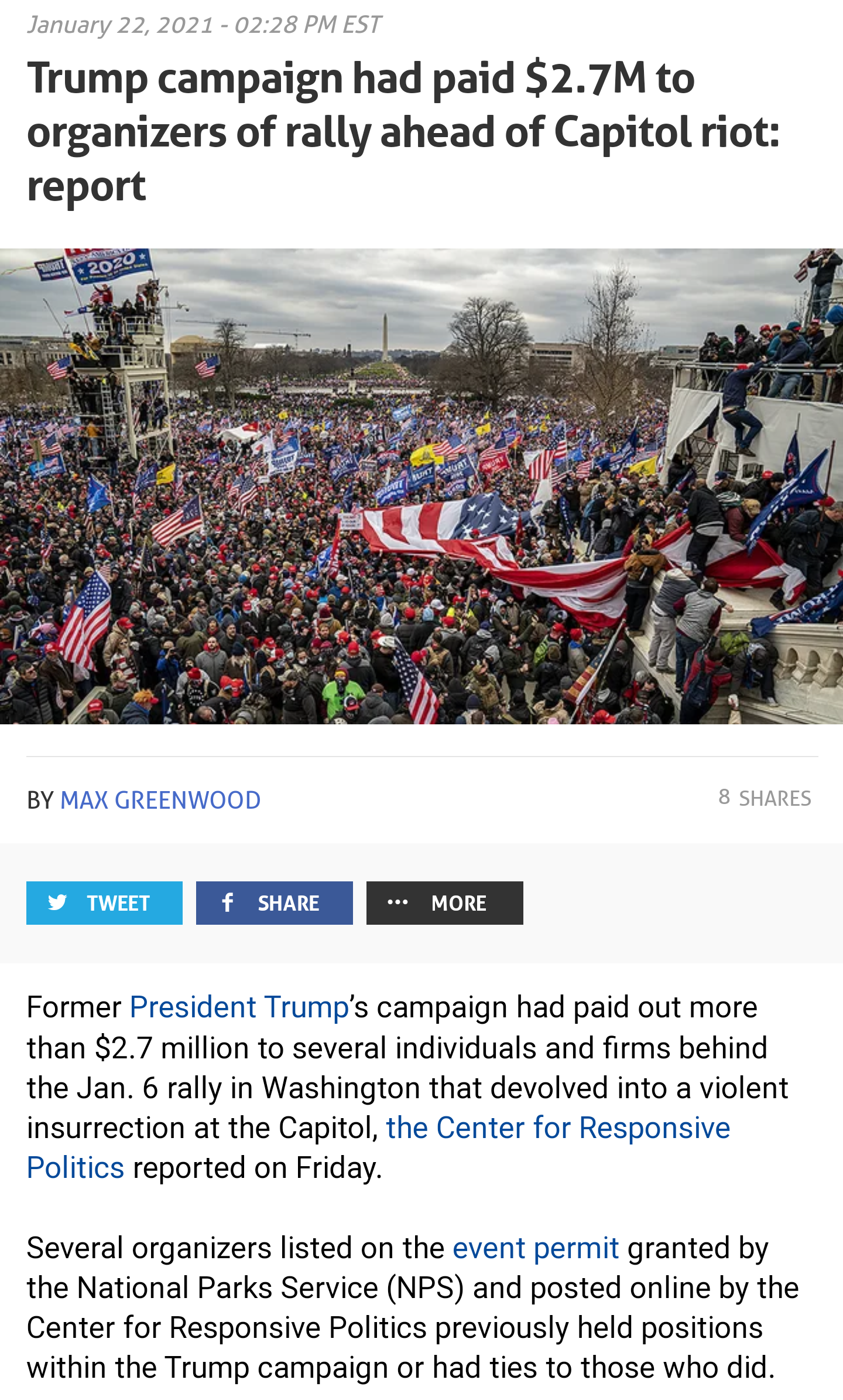 Trump campaign had paid $2.7M to organizers of rally ahead of Capitol riot: report

"Both sides" narrative is dead.  This is aiding and abetting a planned insurrection.