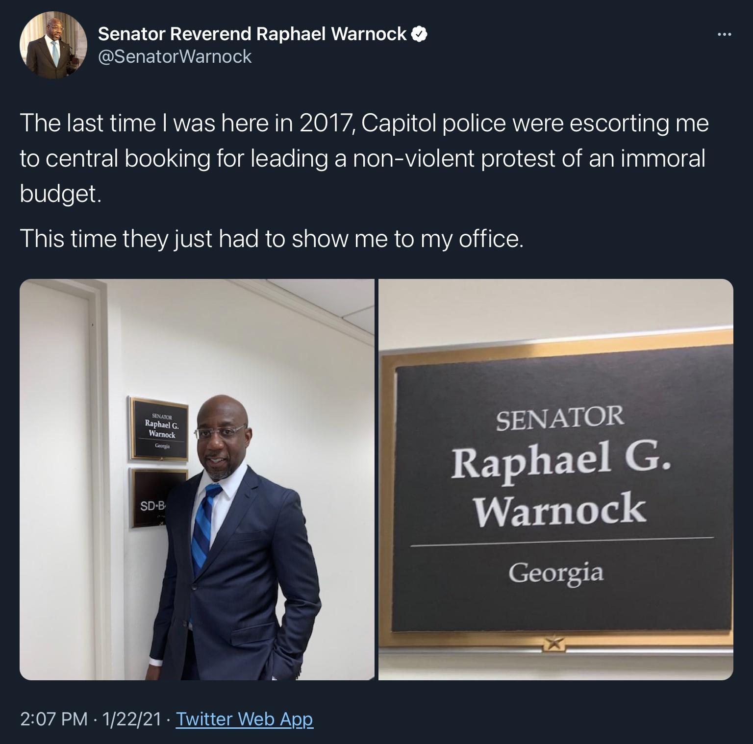 Congratulations senator Warnock￼ (Video of  then Rev. Warnock&rsquo;s arrest included )