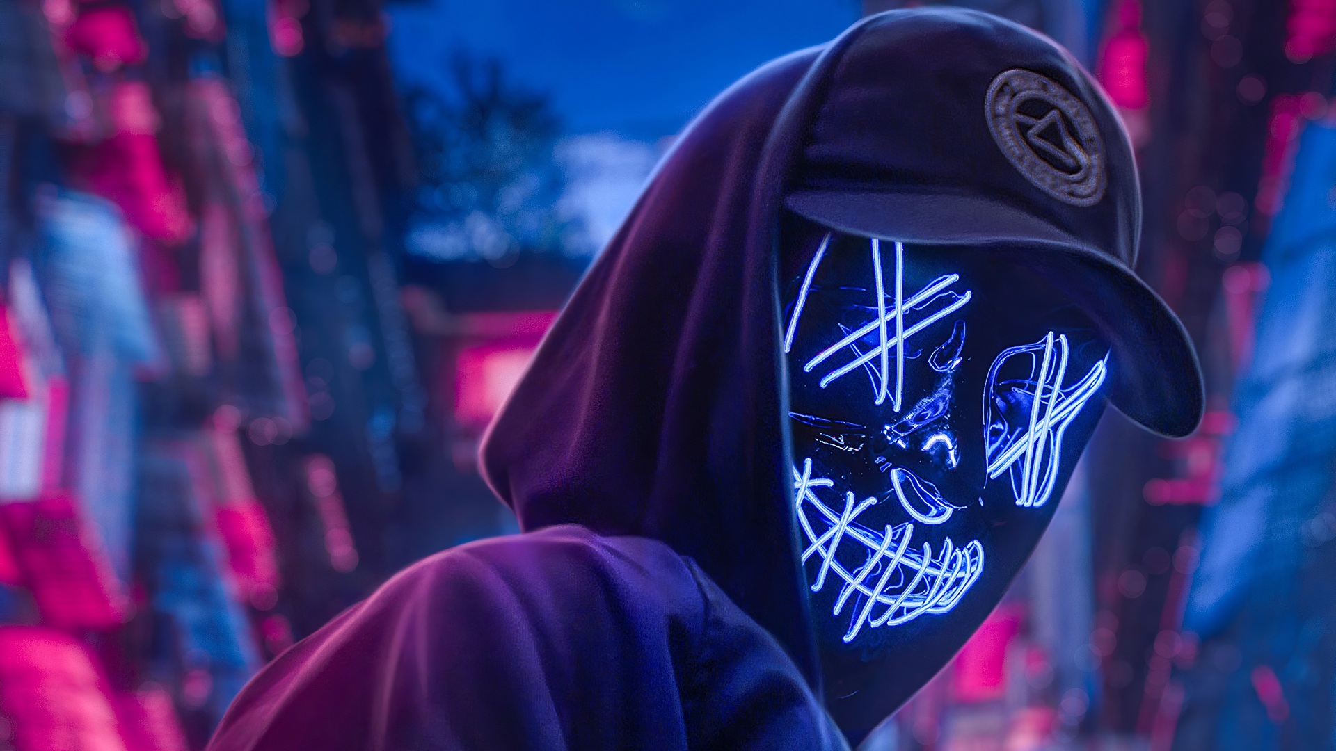 Neon Hoodie Hat Guy [1920 x 1080]