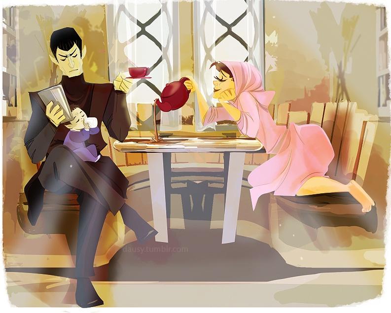 This is a picture of Sarek, Amanda and baby Spock.  My daughter drew this many years ago.