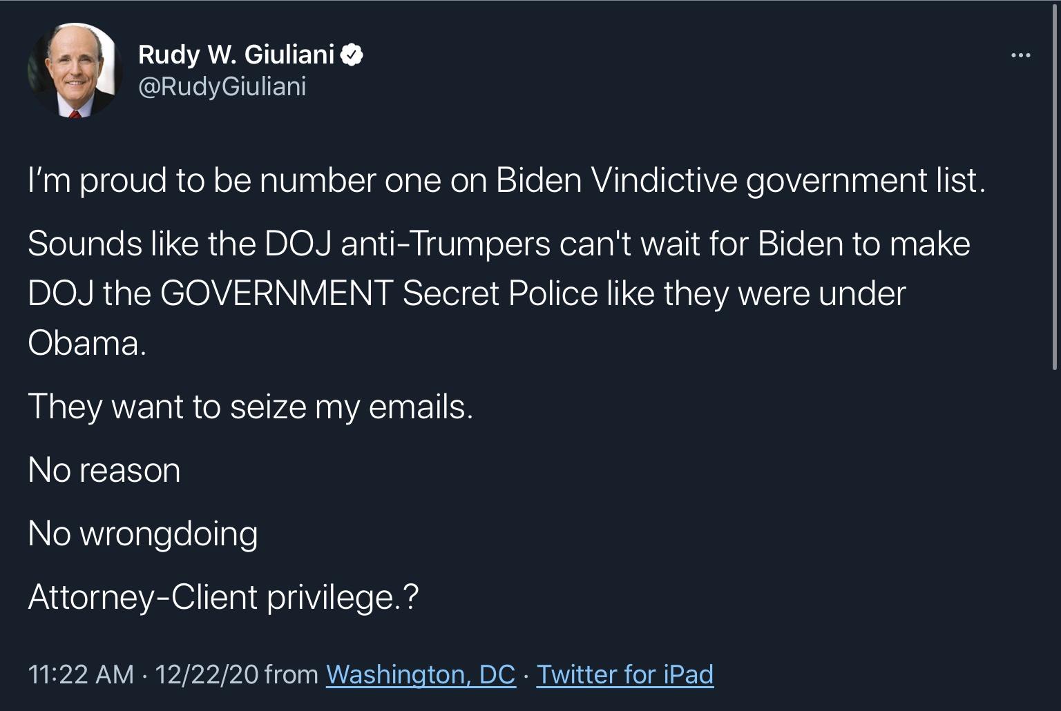 &ldquo;Trump&rsquo;s DOJ &ldquo; is trending on Twitter because Dumb Tuck Rudy strikes again