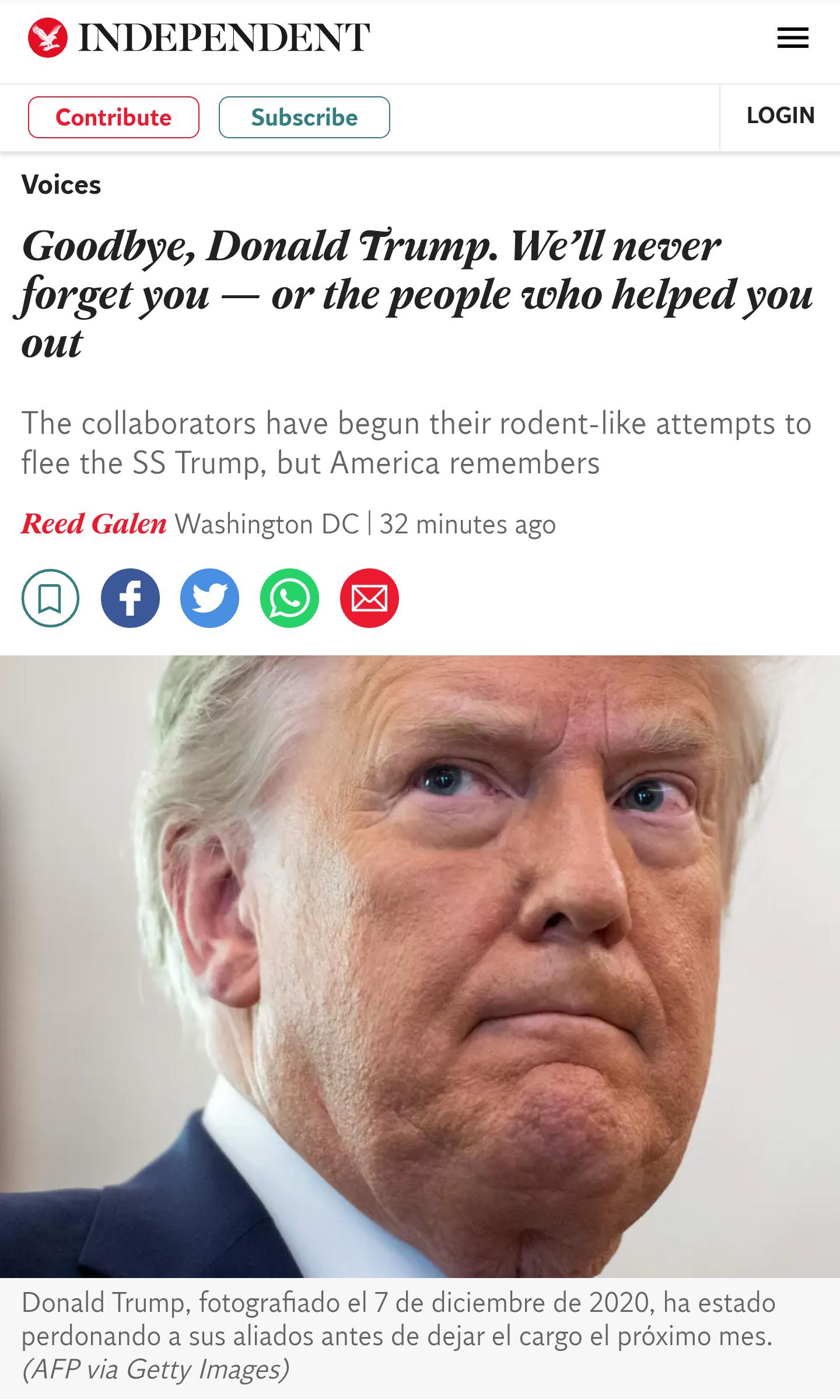 Goodbye, Donald Trump. We&rsquo;ll never forget you &mdash; or the people who helped you out.

The collaborators have begun their rodent-like attempts to flee the SS Trump, but America remembers