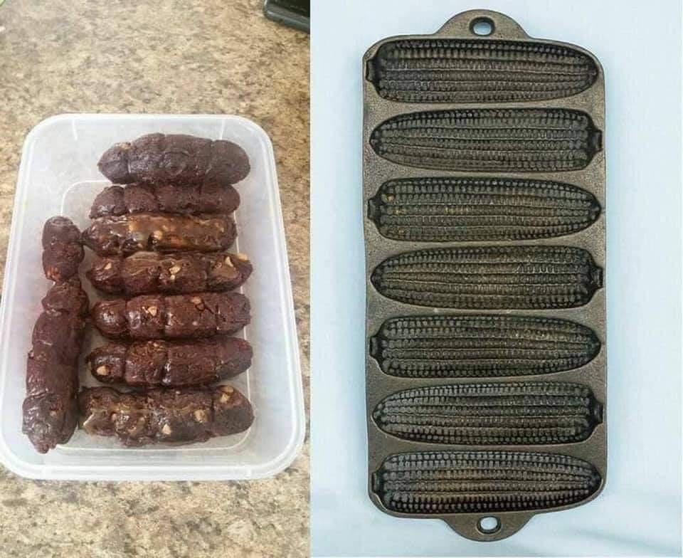 Protip: Do NOT make brownies in a cast iron cornbread mold!