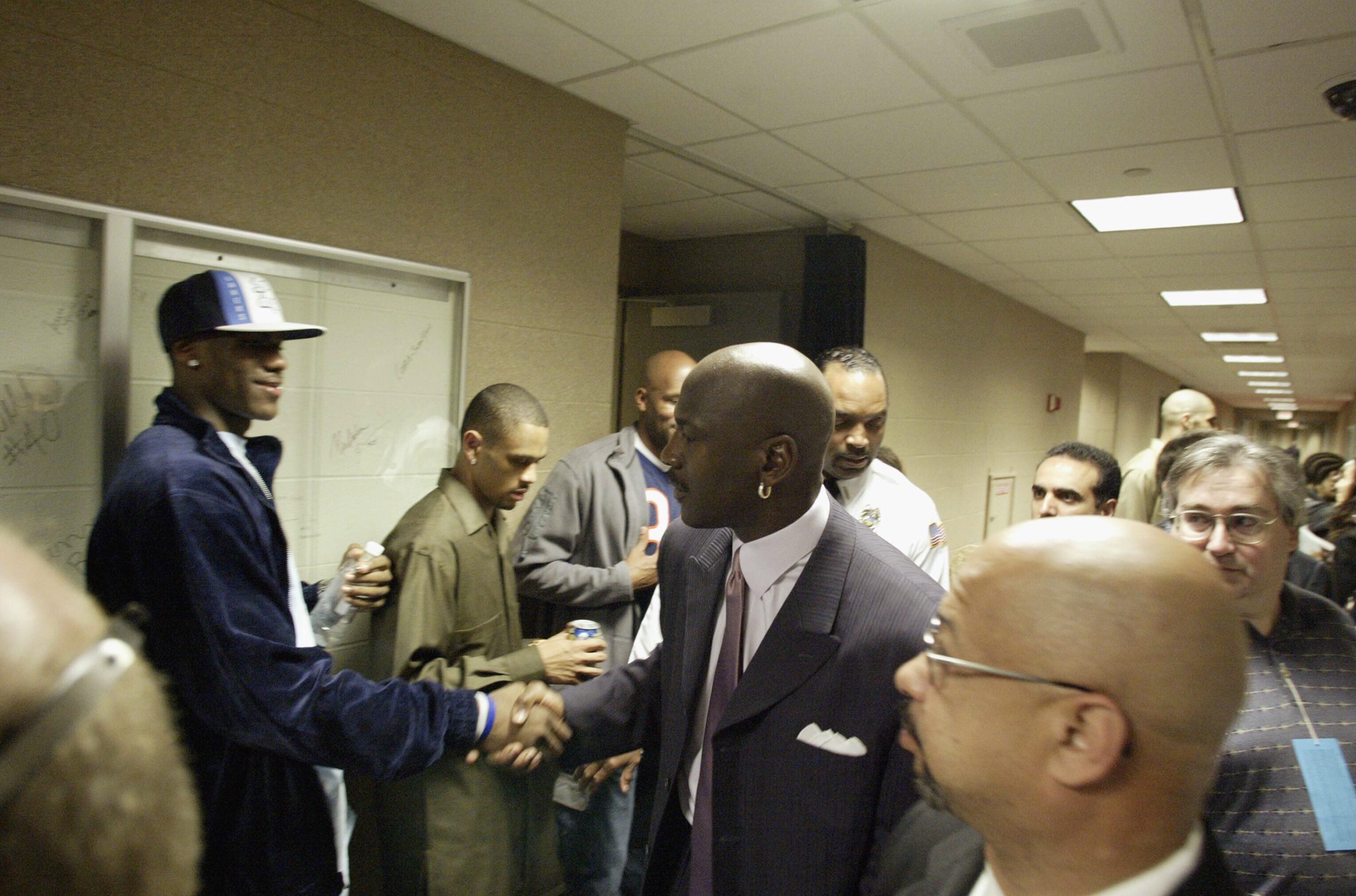 High-school student LeBron James meeting Michael Jordan