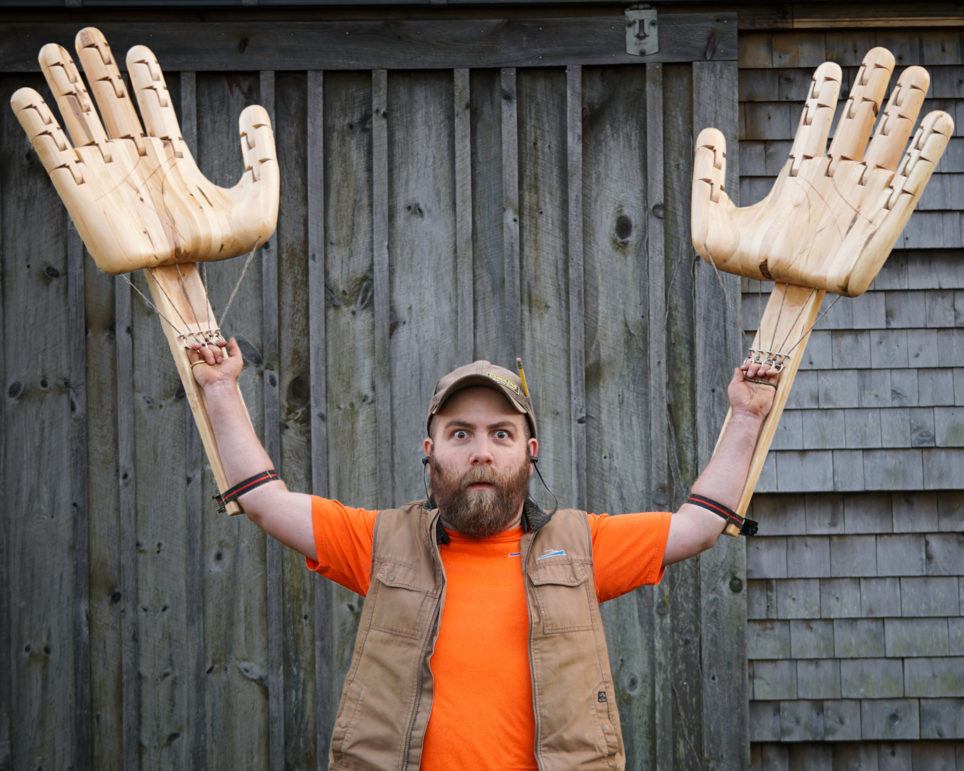 Building Giant Articulated Hands (carved from wood for social distancing)