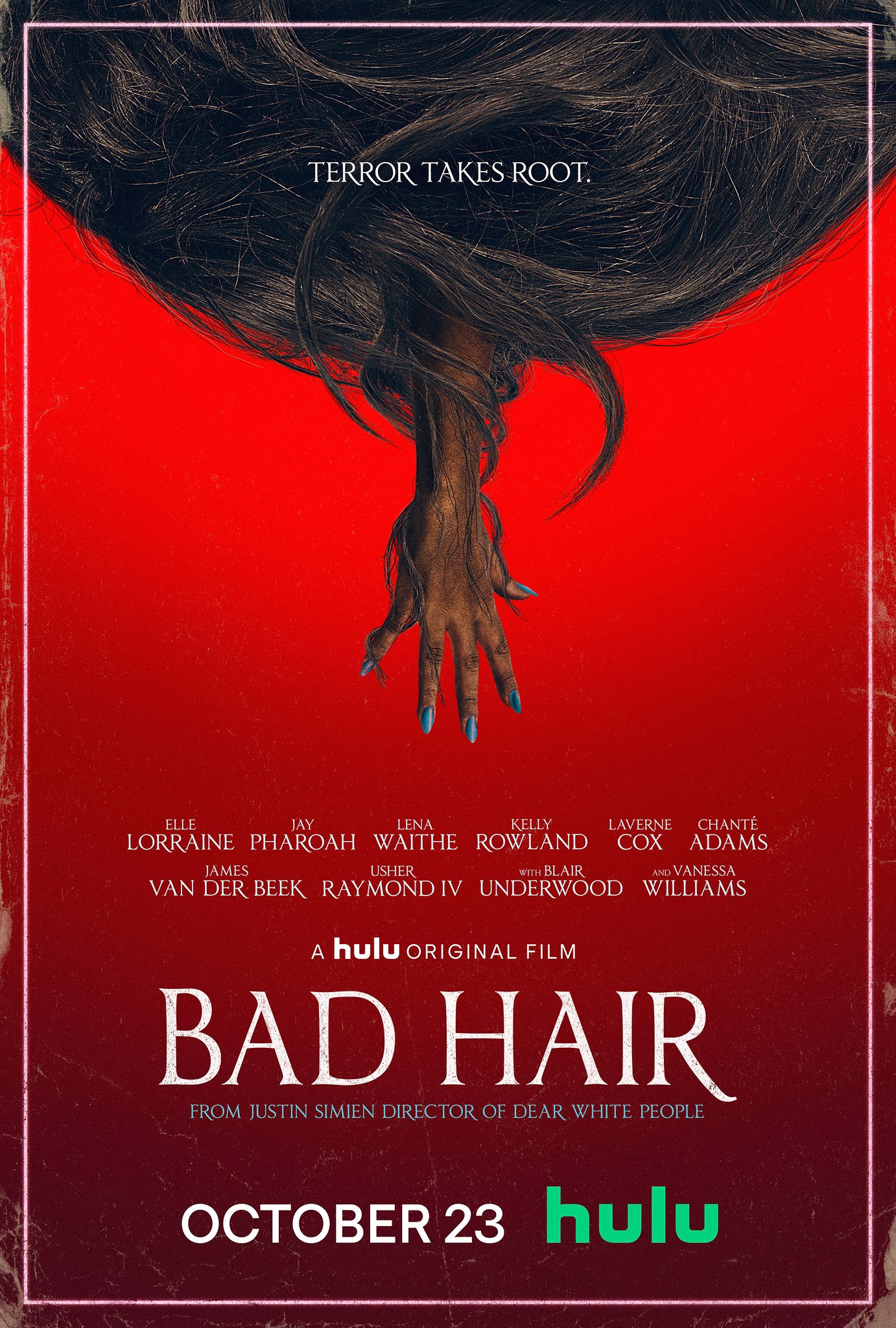 First Poster for Comedy-Horror 'Bad Hair' - In 1989, an ambitious young woman gets a weave in order to succeed in the image-obsessed world of music television. However, her flourishing career may come at a great cost when she realizes that her new hair ma