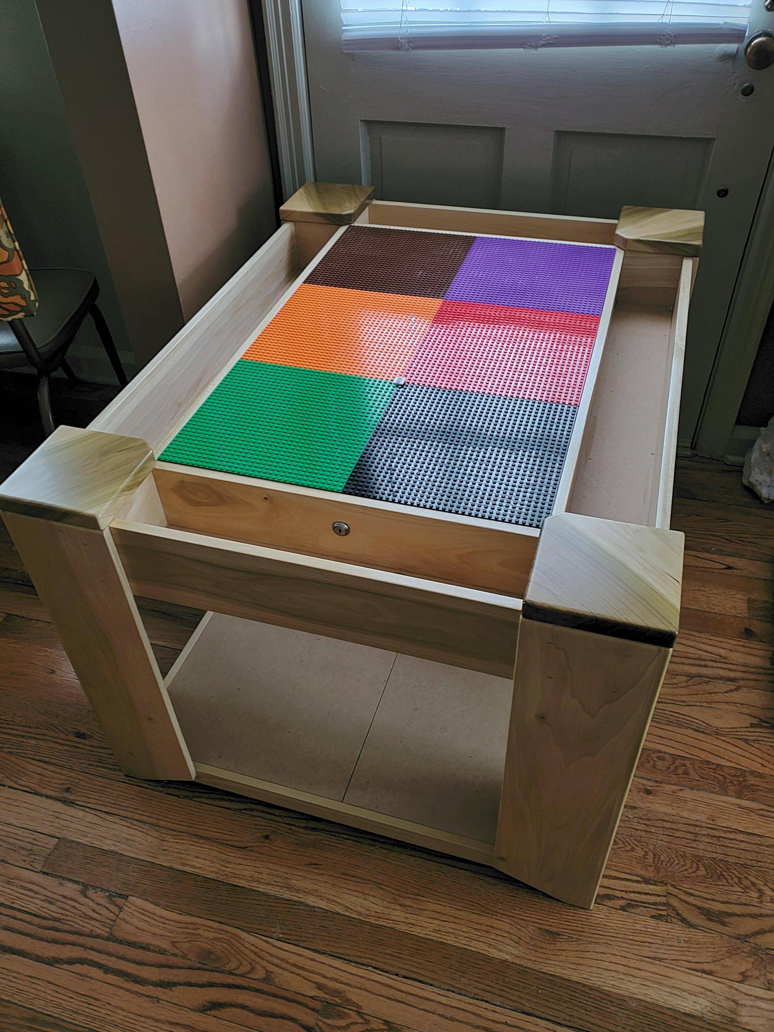 My brothers used to always mess with my legos. So, when my friend asked me to make his son a Lego table, I made sure he didn't suffer the same issue.