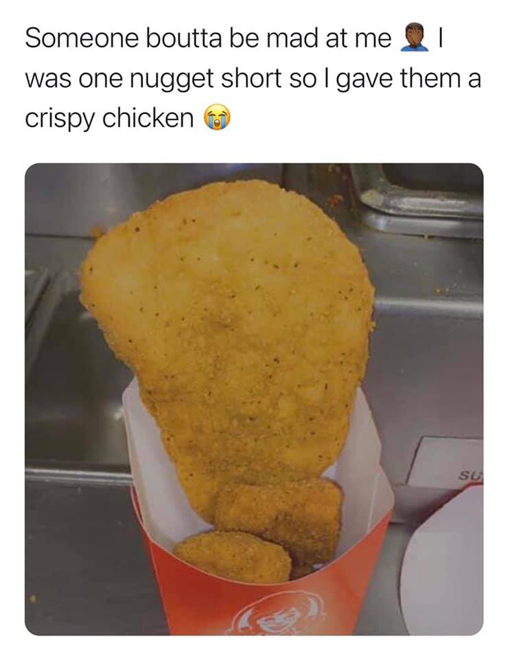 Why would they be mad when they got a whole ass stimulus package in their nuggets box?