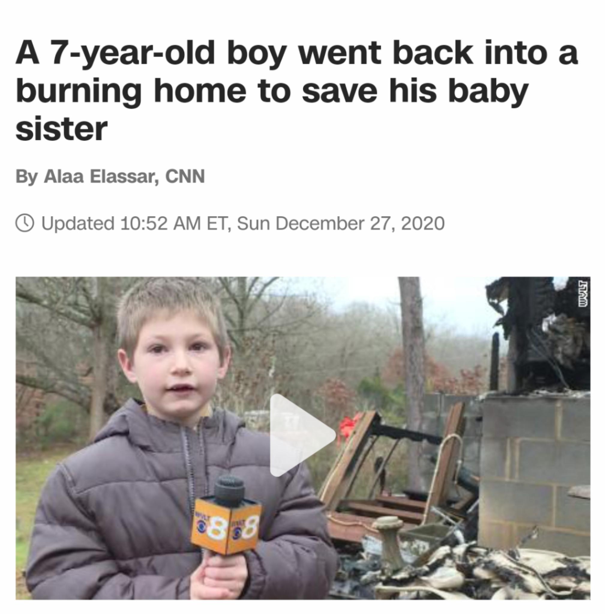 "I thought I couldn't do it, but then I said, 'I got her, dad,'" Eli told CNN. "I was scared, but I didn't want my sister to die."