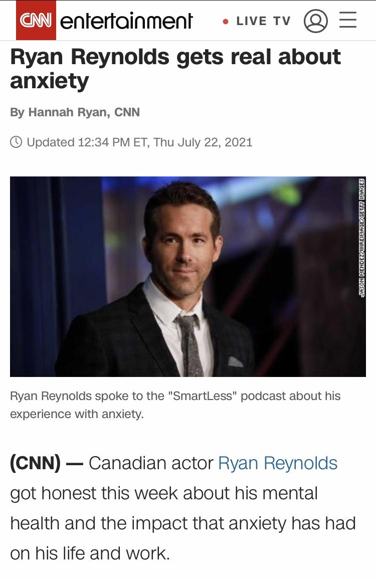 Ryan Reynolds gets real about anxiety