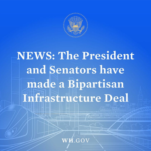 Just now, the President and a bipartisan group of senators announced their agreement on the details of a once-in-a-generation investment in our infrastructure