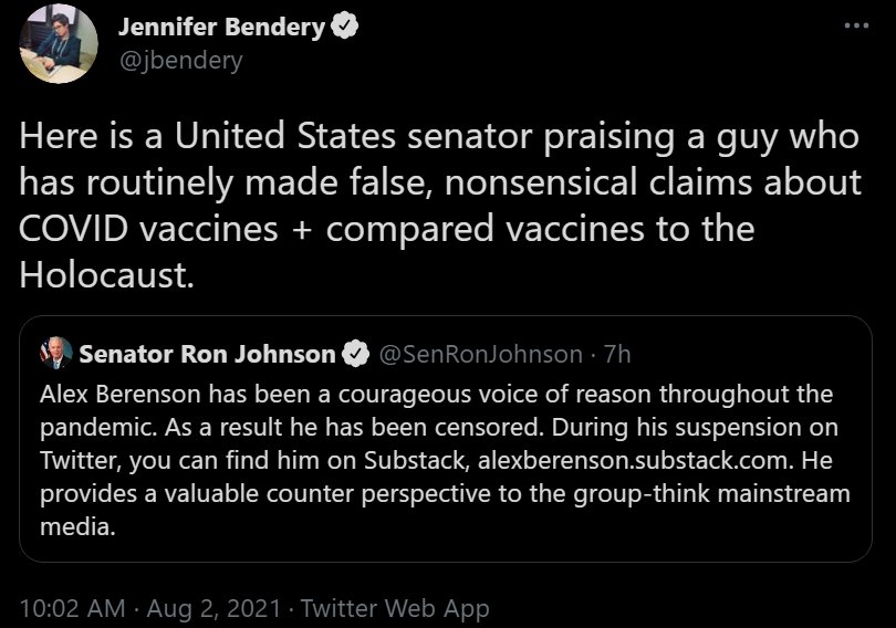 This is pretty sick.&nbsp; Berenson is a quack who lies about the vaccine and COVID to get clicks.&nbsp;&nbsp;
