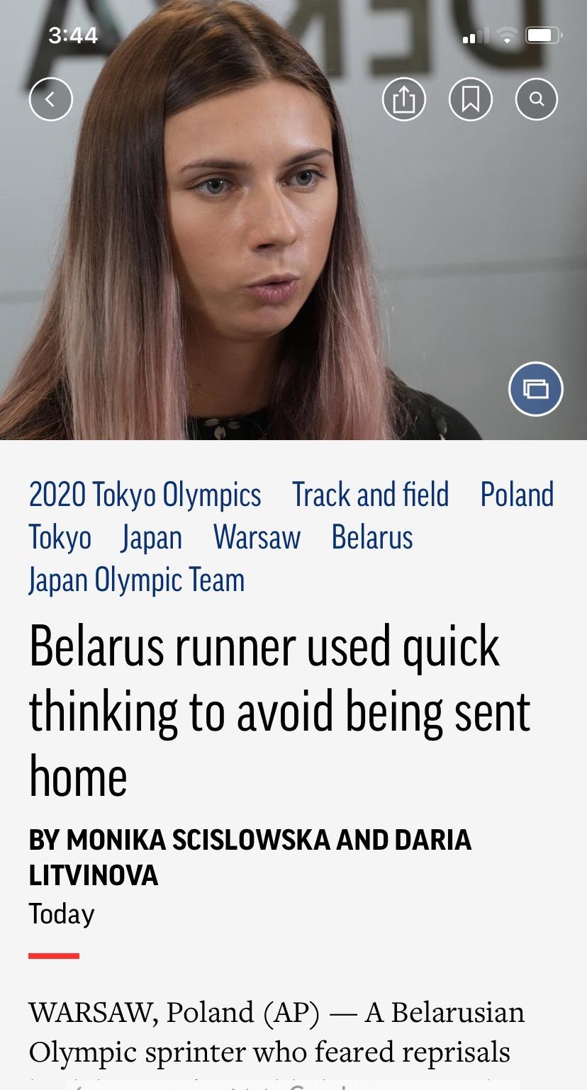 Congratulations to Belarus Olympic Runner for Escaping from Belarus, a Nation Led by Strongman Lukashenko, an Evil Friend of Putin&rsquo;s