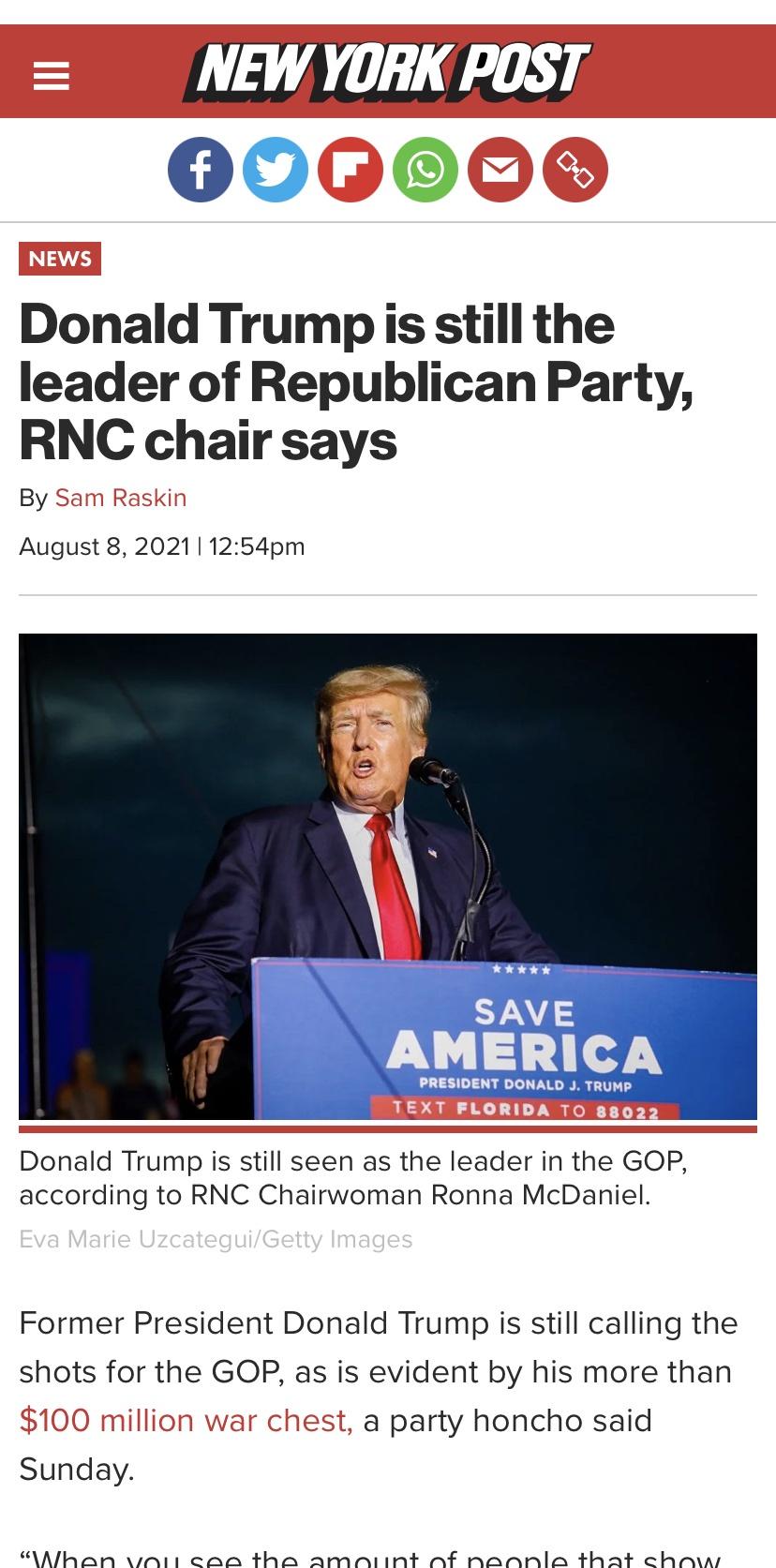 Donald Trump is Still the Republican Party Leader Says RNC Chairwoman