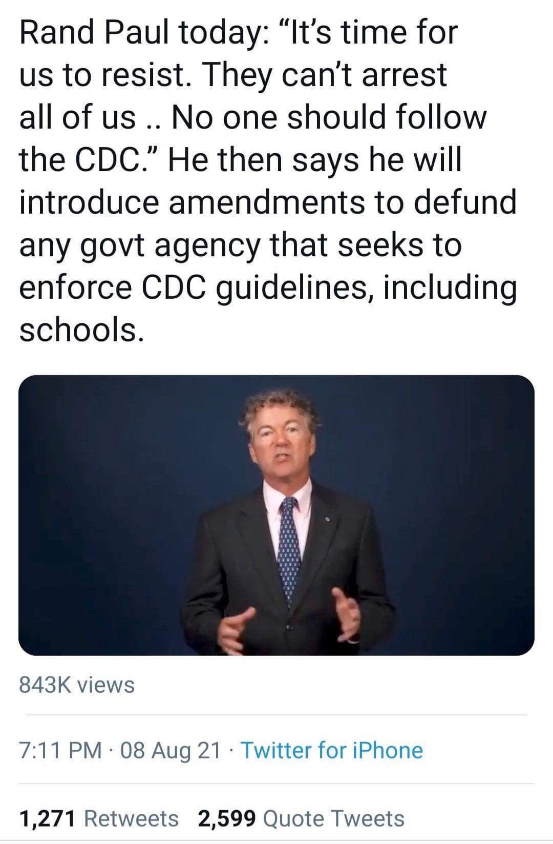 Rand Paul is delusional and needs to be committed to hospital care for his own safety