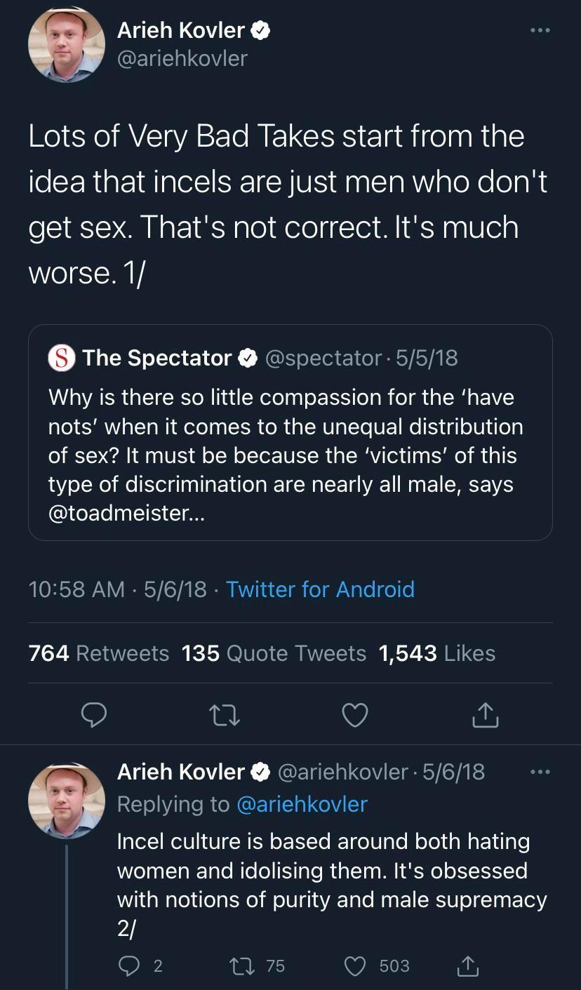 Huh, I did not know this about Incels. Now I'm even more disturbed...