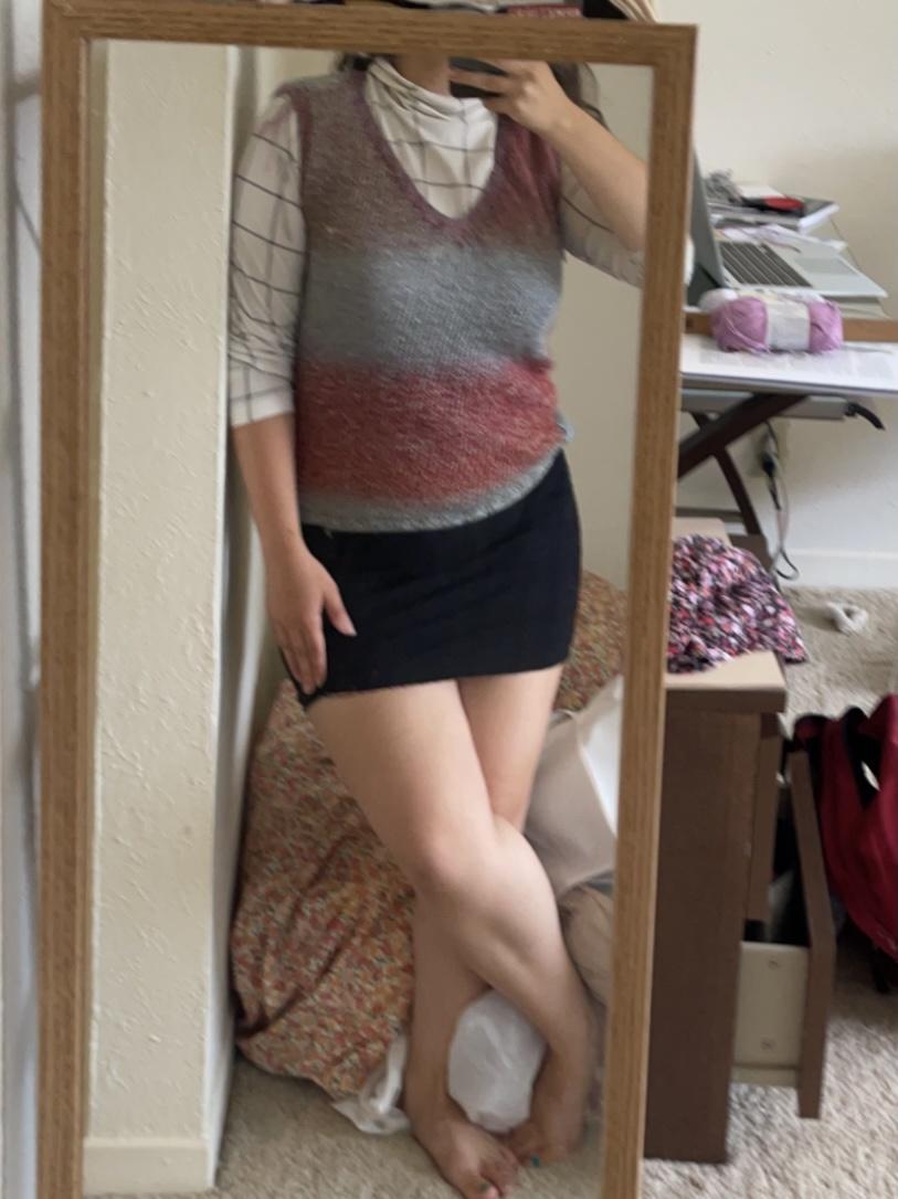 Just finished knitting a 90s inspired sweater vest. Not the easiest to style lol