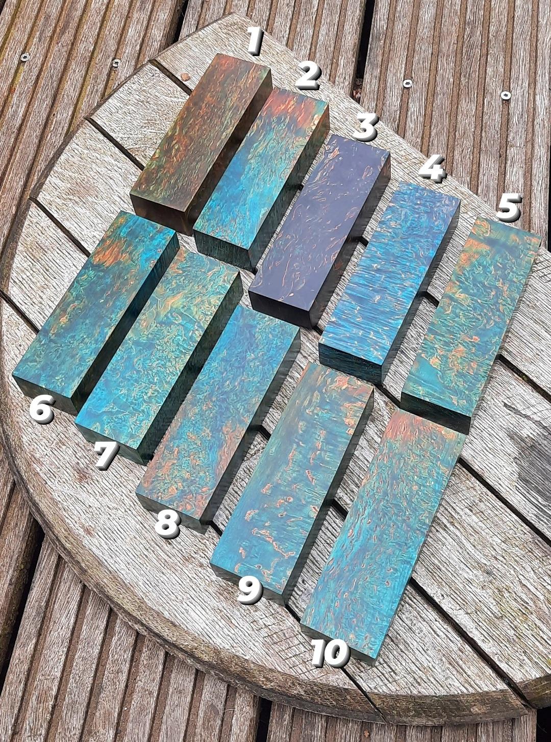 I double dyed some Karelian birch blocks while stabilising them. These are used by knifemakers as handle materials.