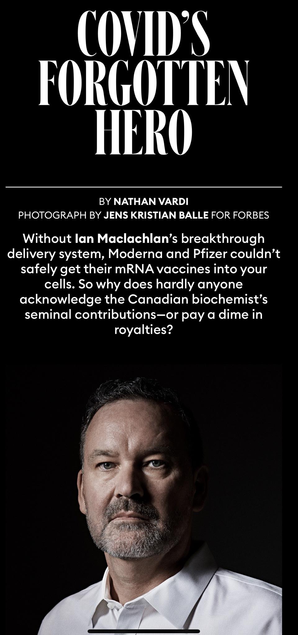 The story behind the delivery system to get mRNA vaccines to your cells. Or rather the litigatory story. And the forgotten Ian Mclachlan