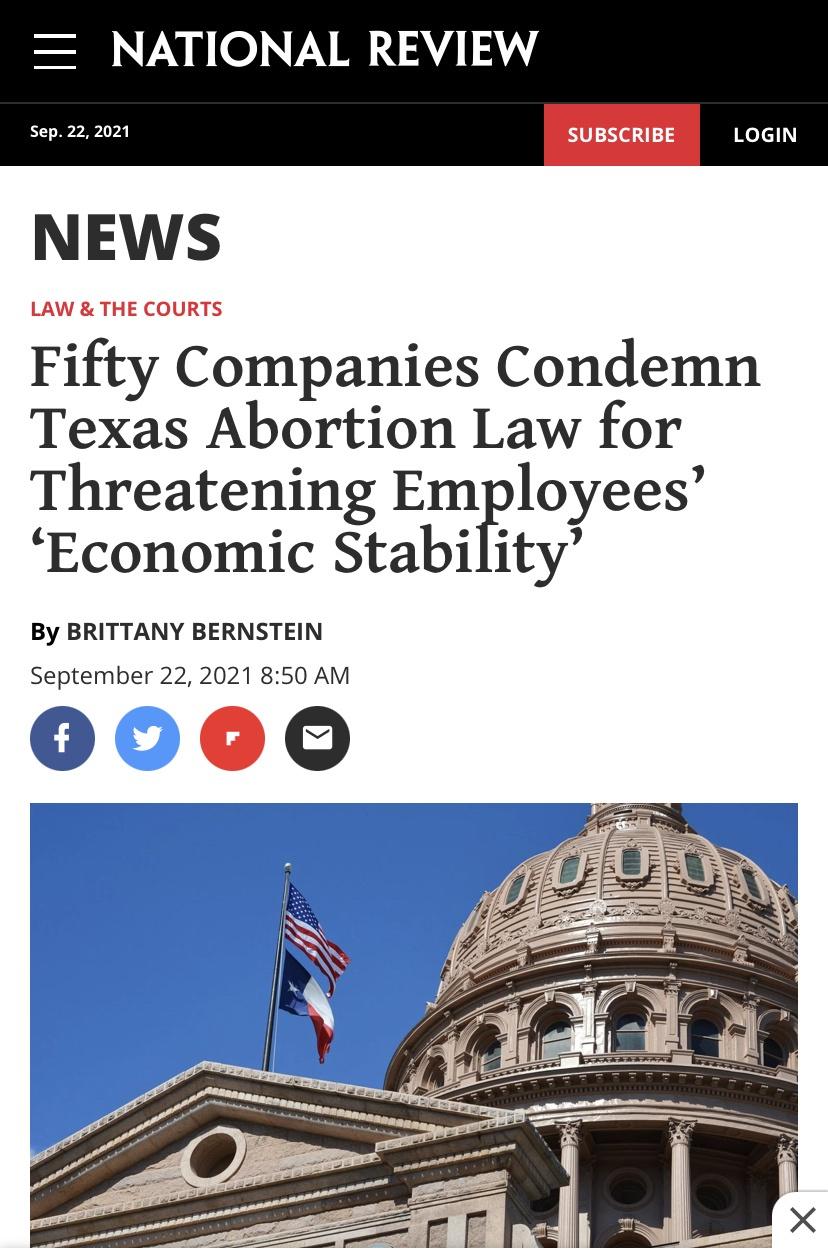 50 Top Companies Condemn Texas Abortion Law