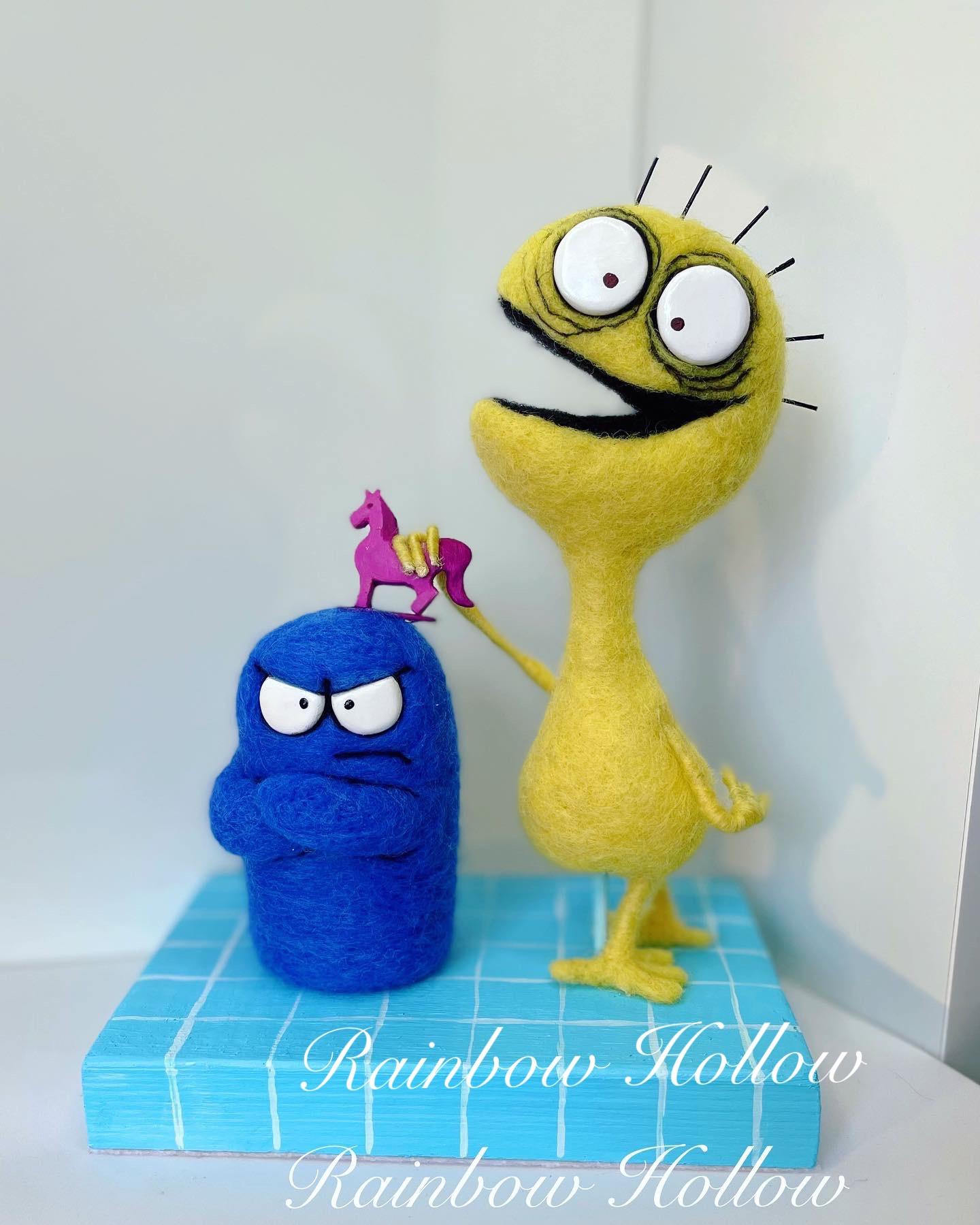 I needle felted Bloo and Cheese from Fosters Home for imaginary Friends