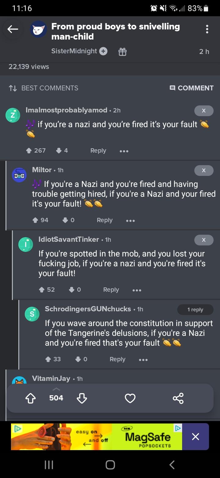 If you're a nazi and you're fired it's your fault