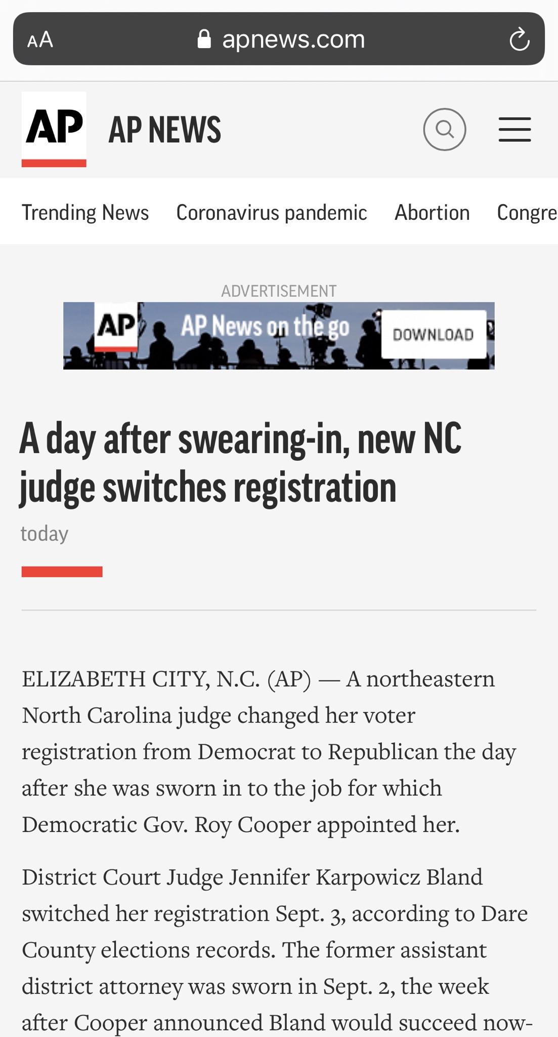 NC Judge switched parties one day after being sworn in