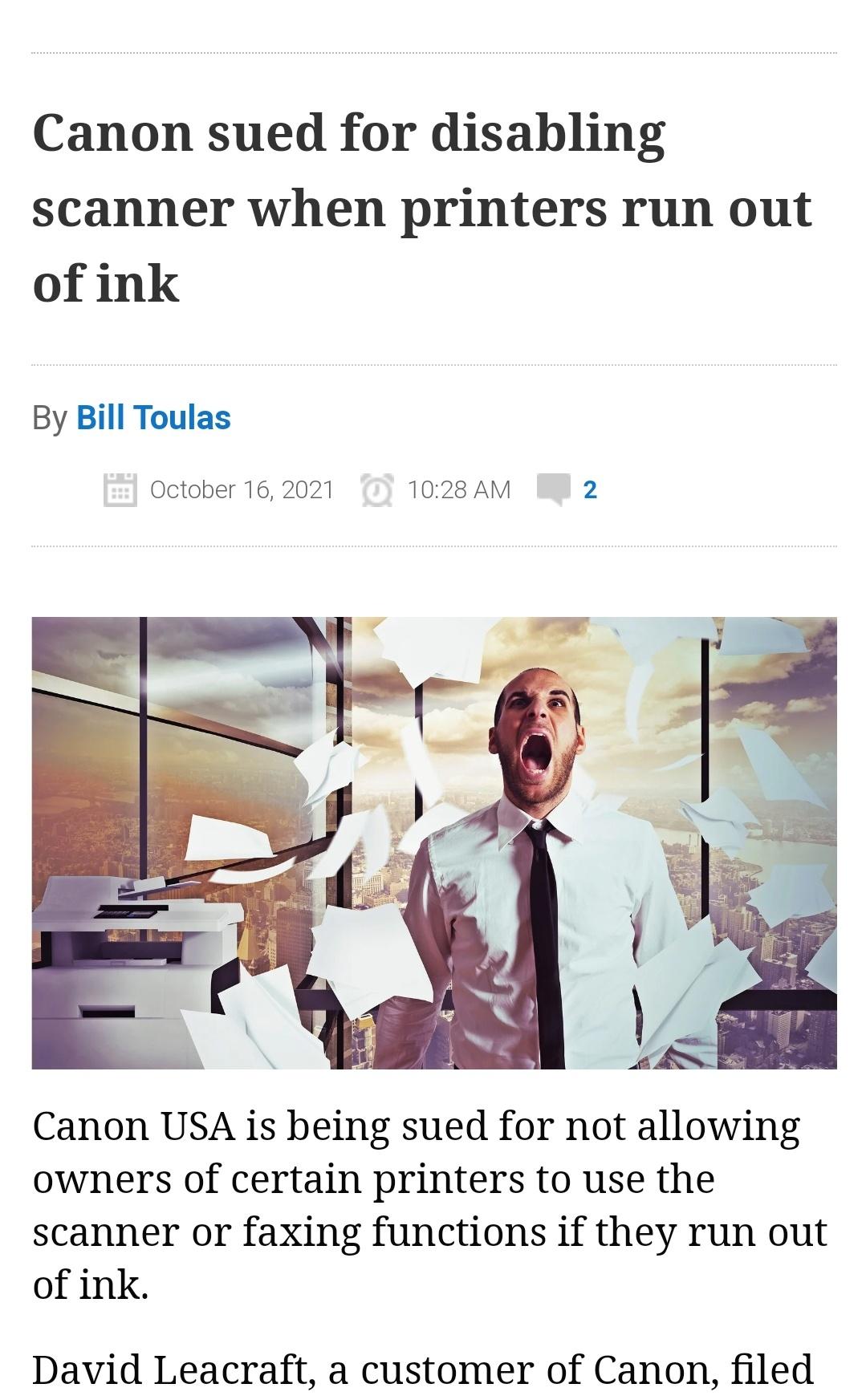 ' Canon has detected your cartridge is empty, you will now be terminated, agents are on the way. Goodbye'