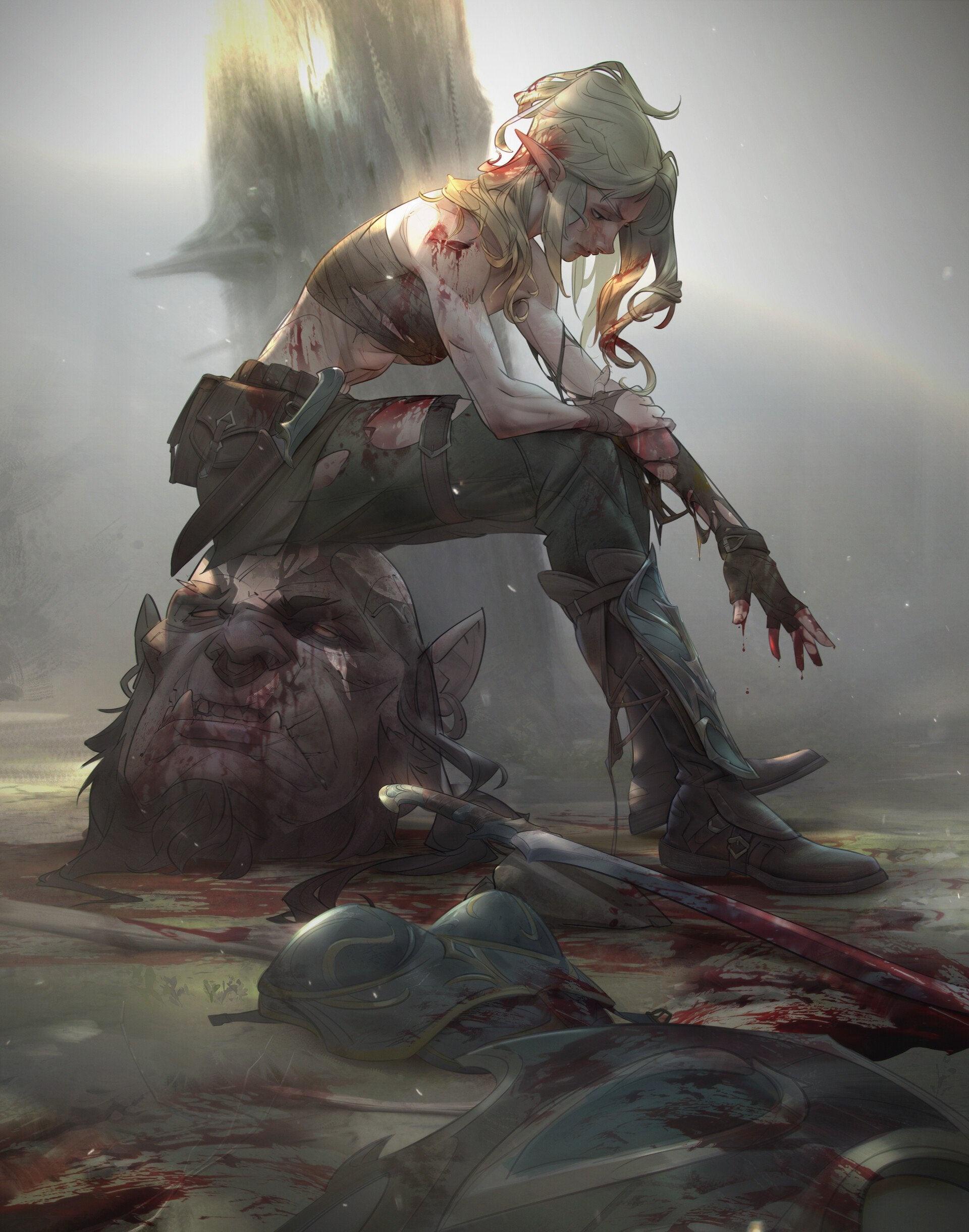 Elf warrior after defeating a giant