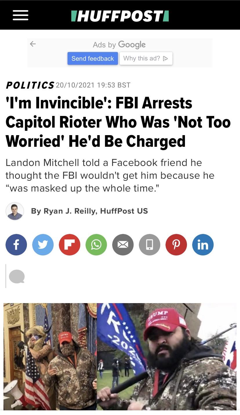 Landon Mitchell, &lsquo;Invincible&rsquo; US Capitol Rioter, Arrested by FBI