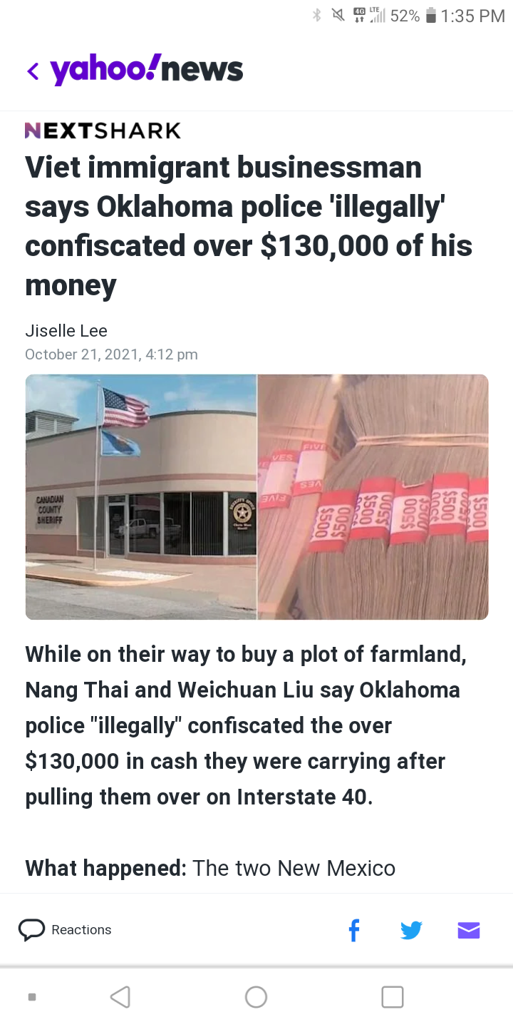 Crooked cops and Dristict Attorneys in Oklahoma steal from citizens