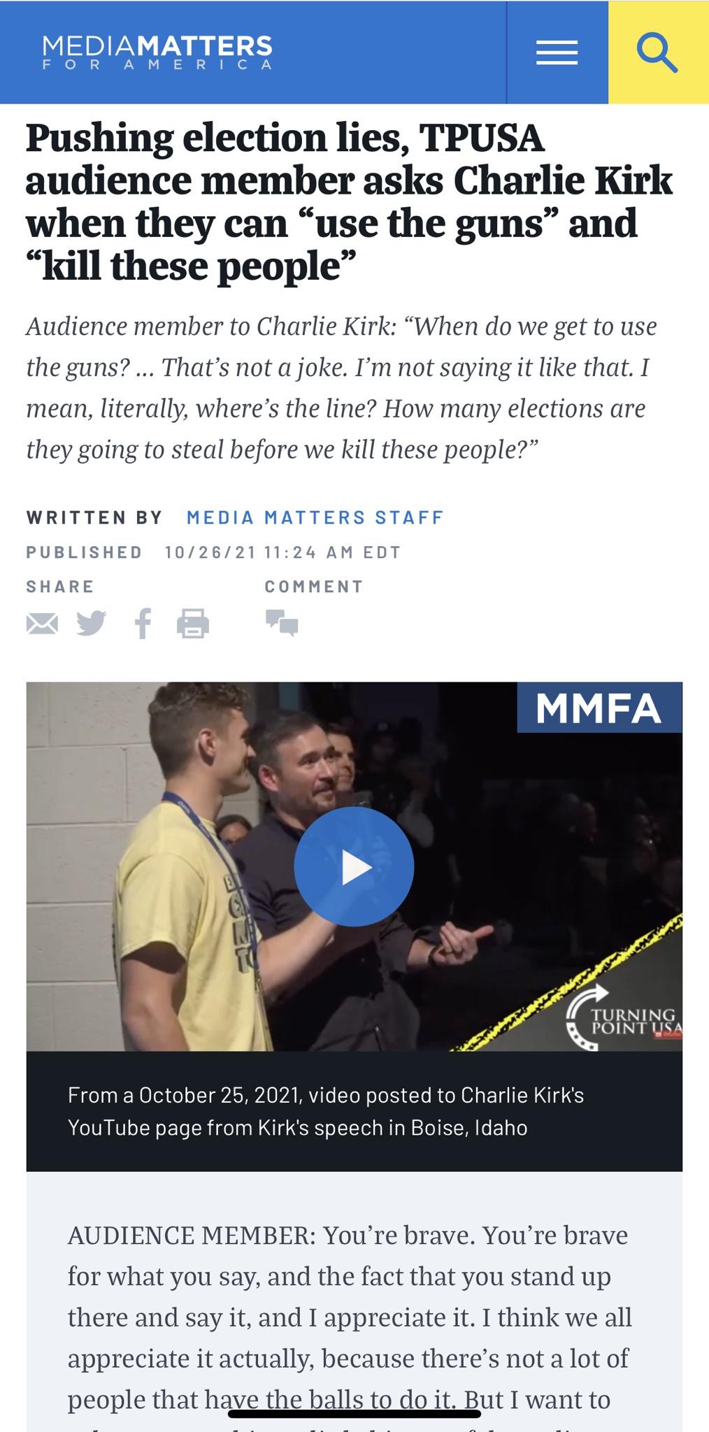 Charlie Kirk nervously walks back comments from bloodthirsty audience after he realizes he can't keep the con up