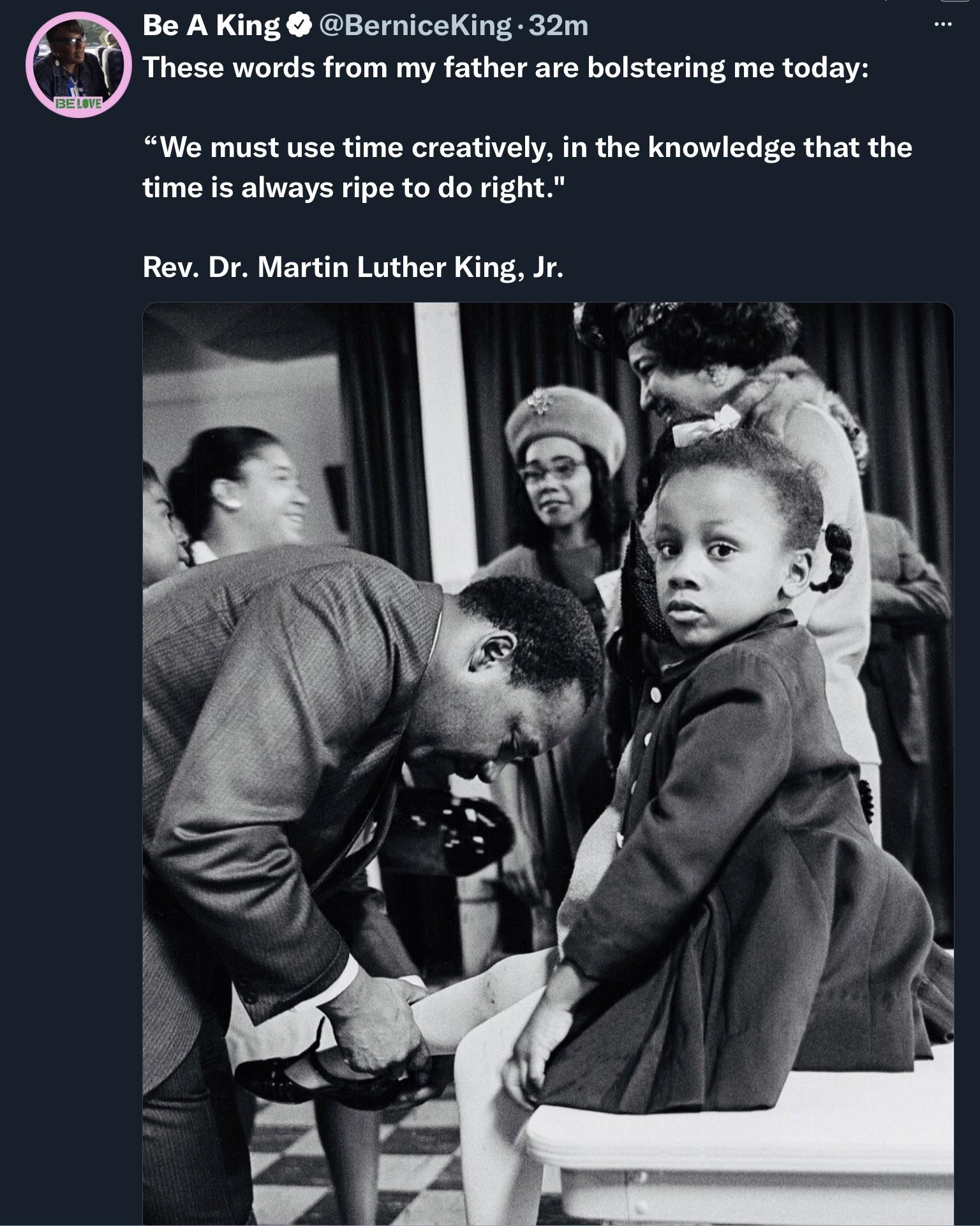 Wise words. ￼ MLK&rsquo;s daughter shared this. I find it so moving.