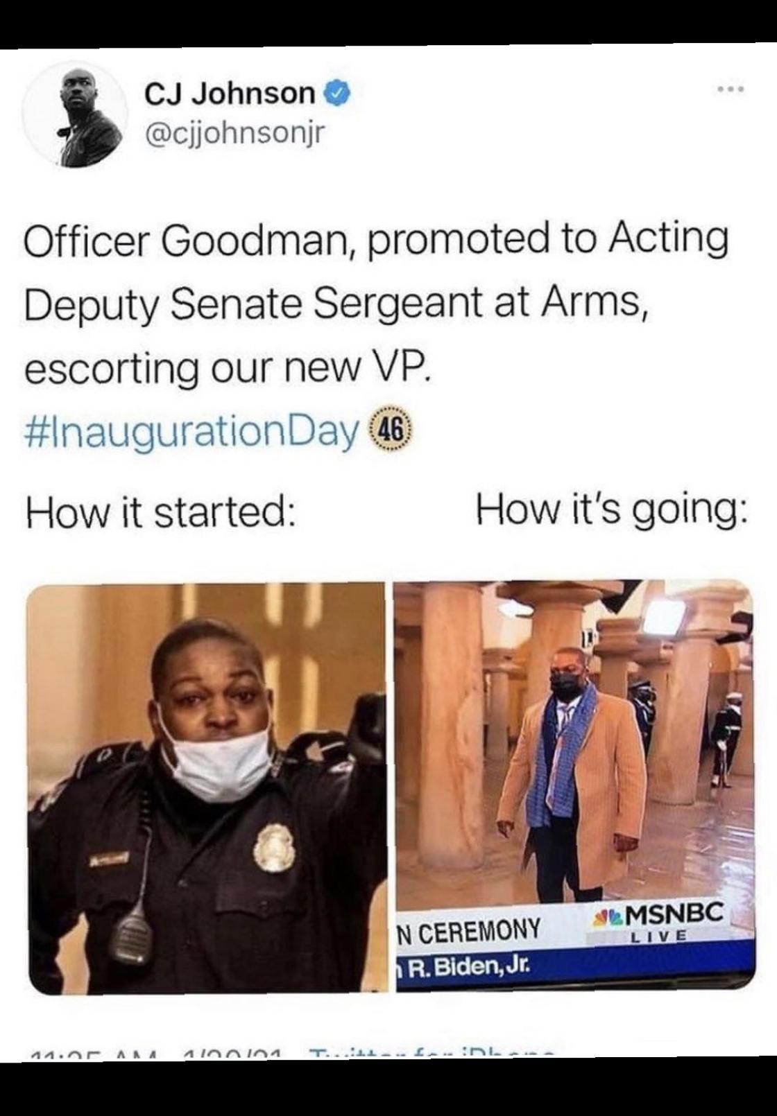 From Officer To Acting Deputy Senate Sergeant At Arms-Congrats Officer Goodman For Your Prestigious Promotion For Your Courageous Act During The Attack On The Us Capitol Building.