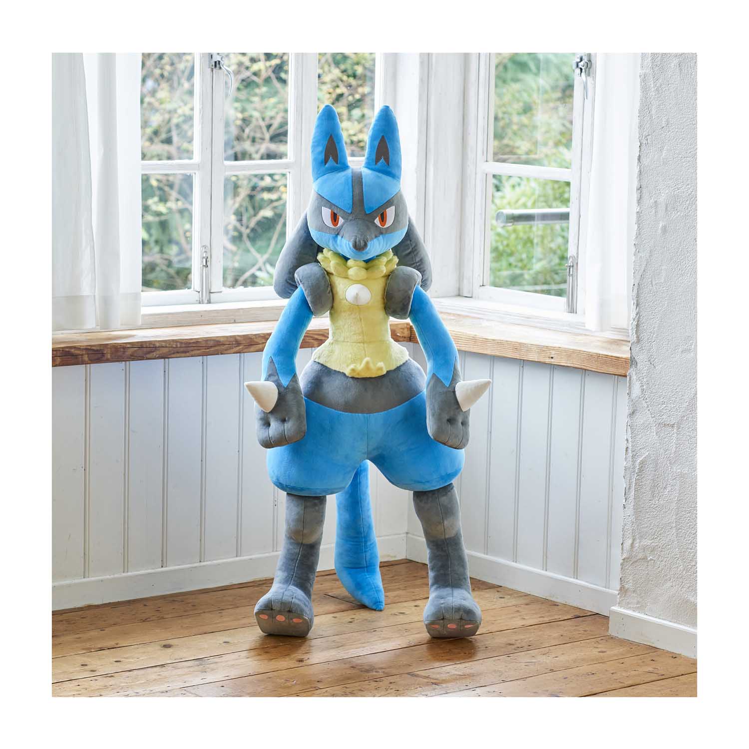 Someone at the Pokemon company had fun with the photo shoot for the giant Lucario plush