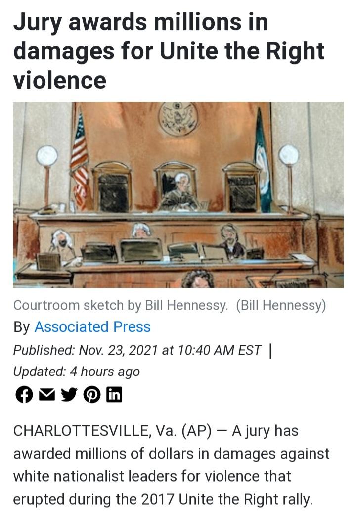 "Fine people" found liable for the Right's violence.