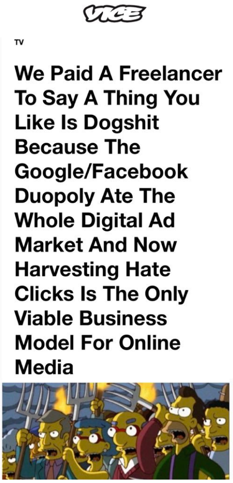 Maybe someday y'all will stop falling for bait articles. But not today