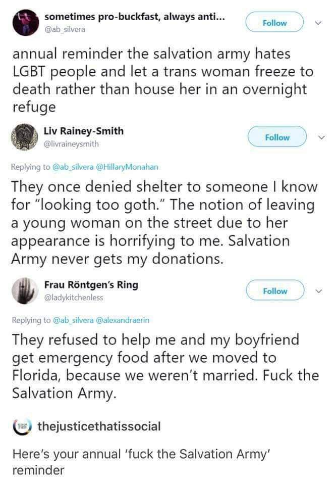 Your annual reminder that Salvation Army is actively evil