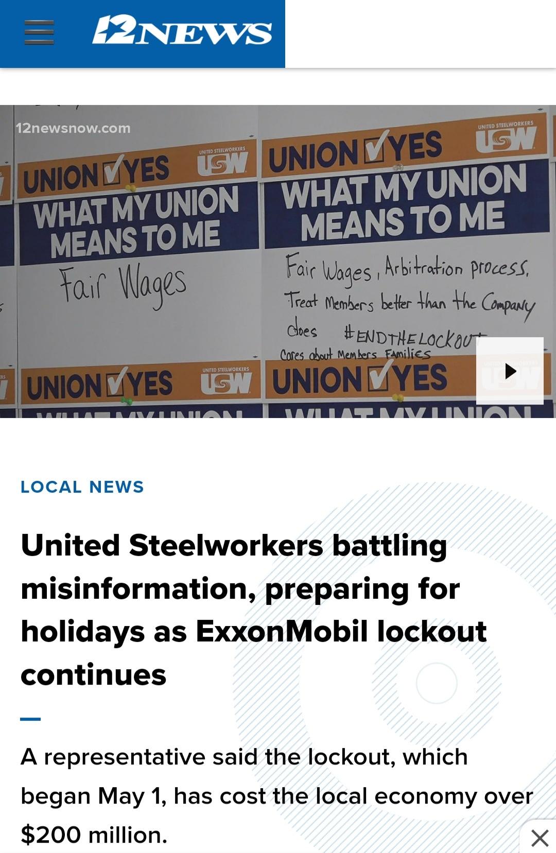 ExxonMobil has had it's union employees locked out over 7 months now in Beaumont, TX