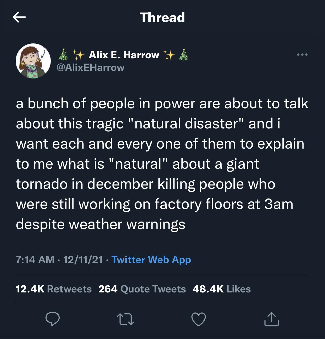 Tornadoes in December and Amazon making people work under Tornado warning is not normal