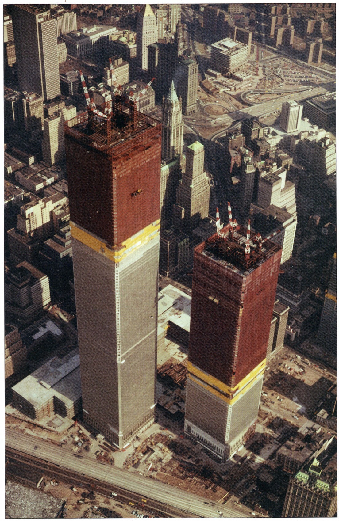 The Twin Towers under construction at the World Trade Center, 1971