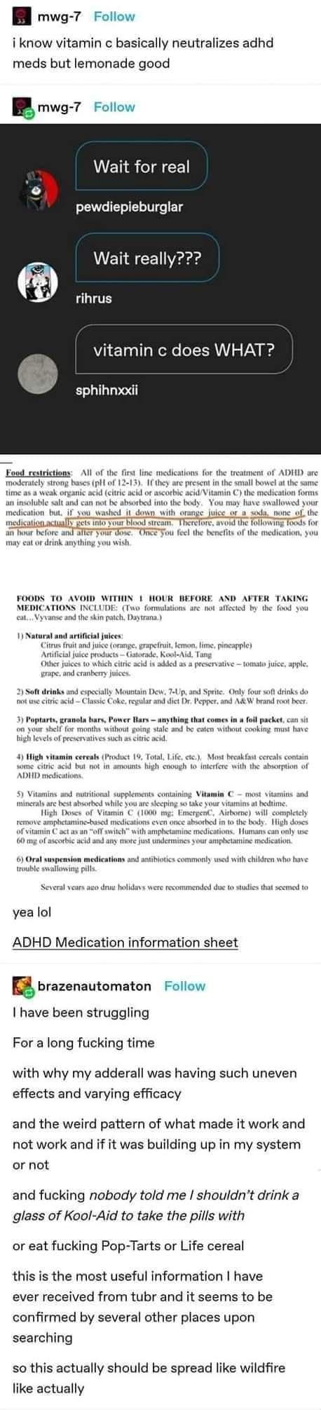 Vitamin c and citric acid kill adhd meds!