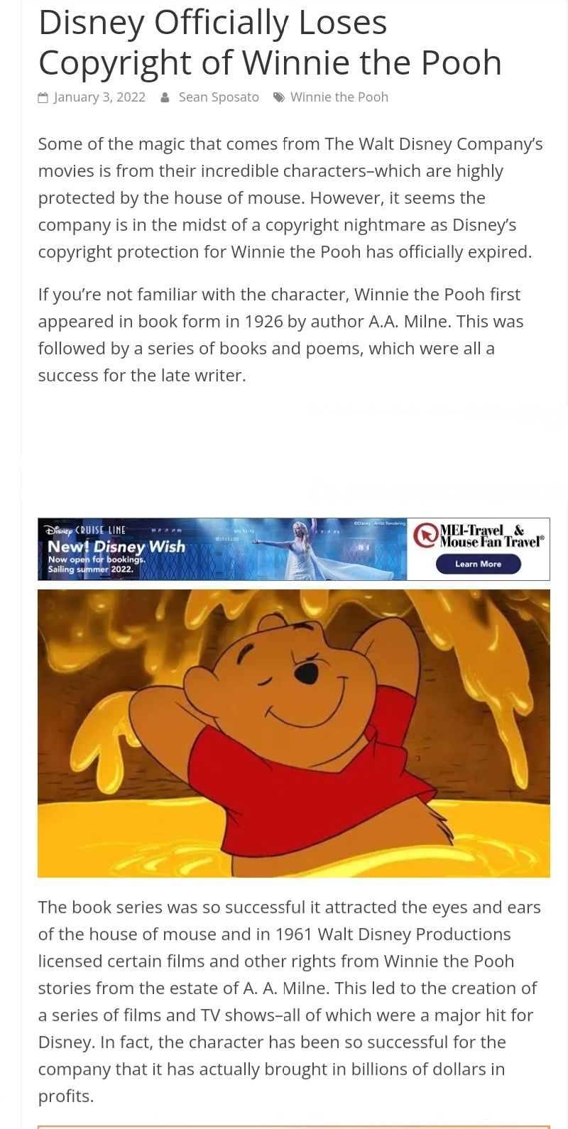 Disney Officially Loses Copyright of Winnie the Pooh