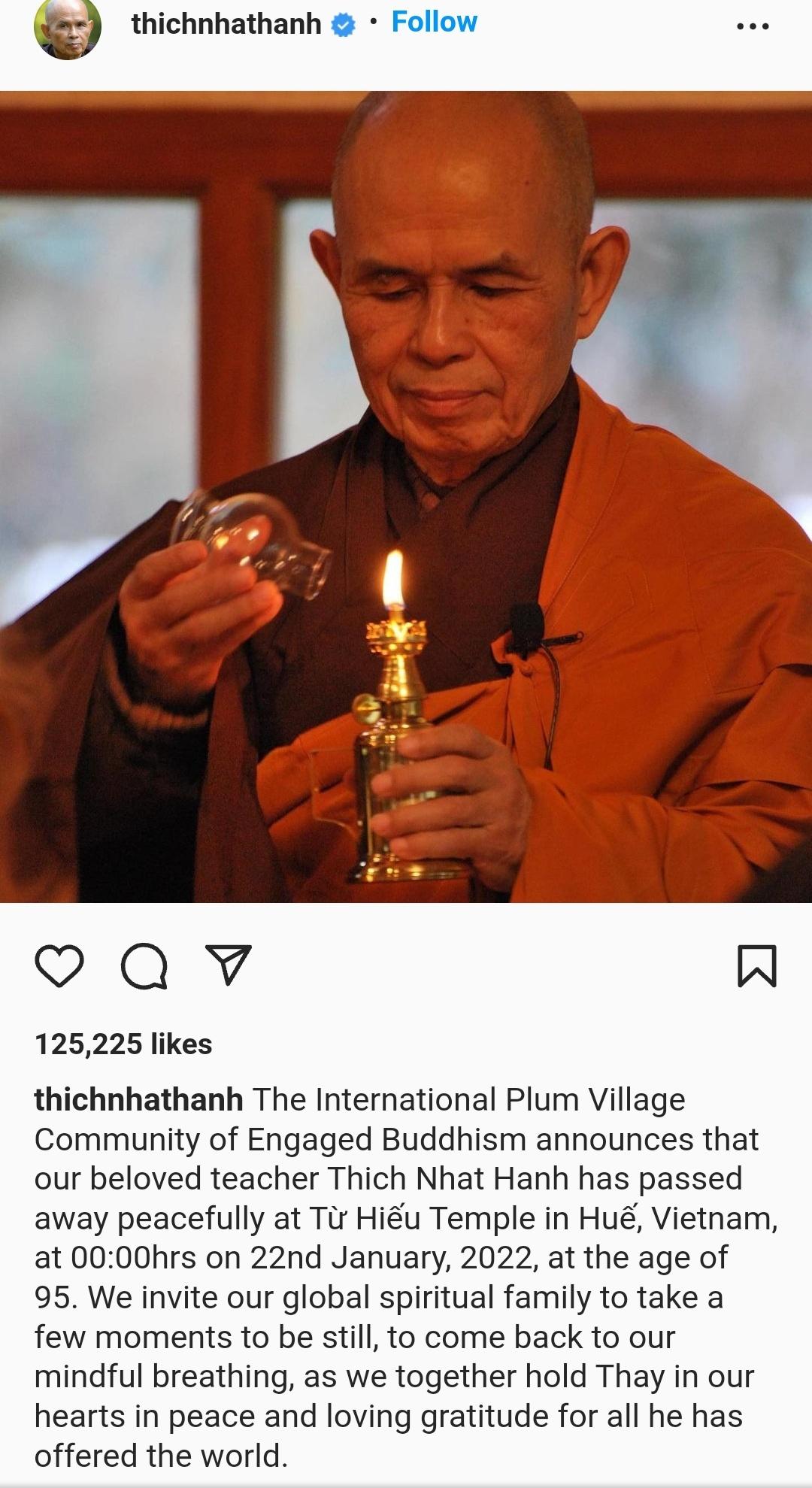 Thich Nhat Hanh - Rest in Peace. Thank you for all your teachings and peaceful energy you brought to this Earth.