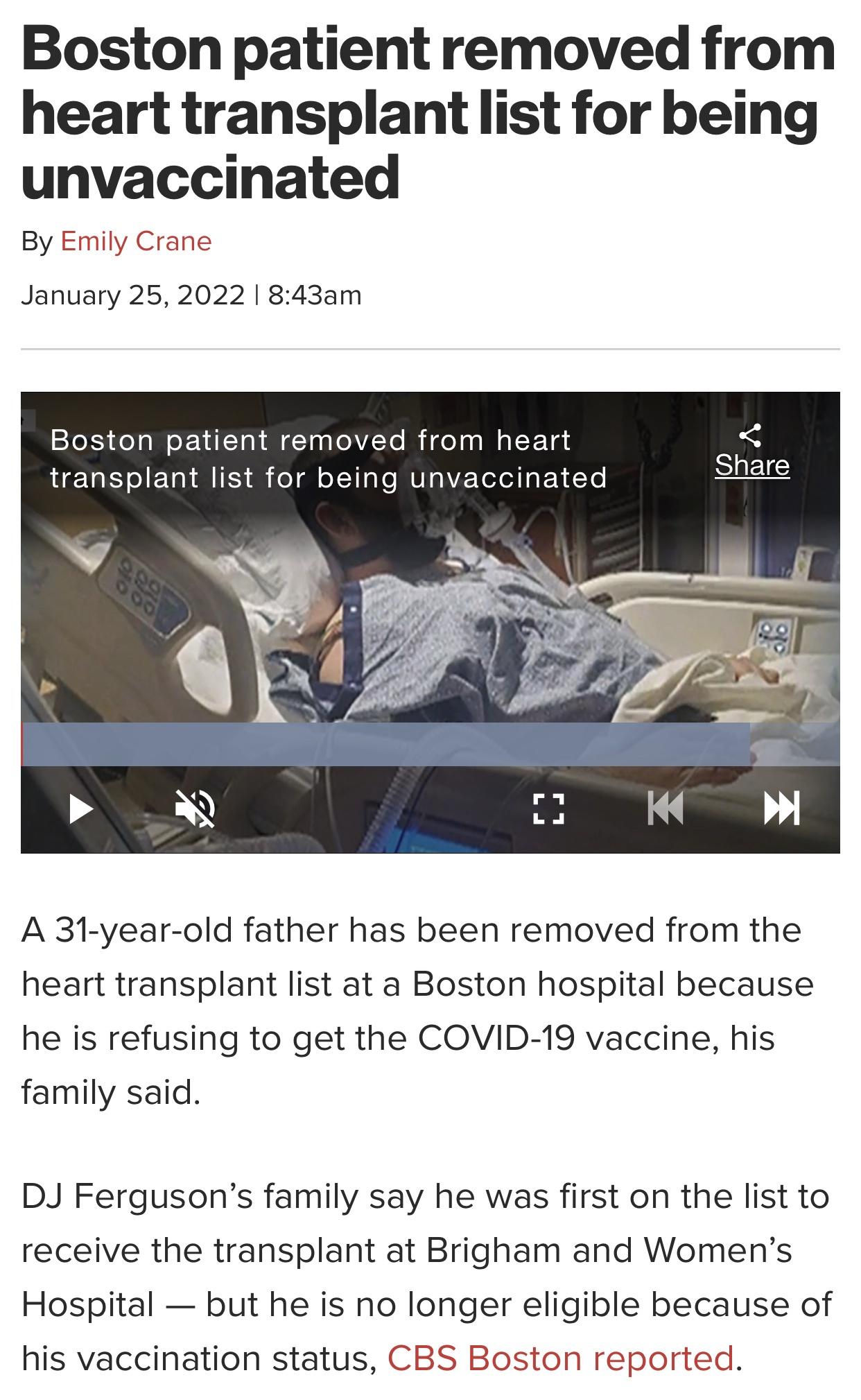 Willing to receive a different heart but not a vaccine