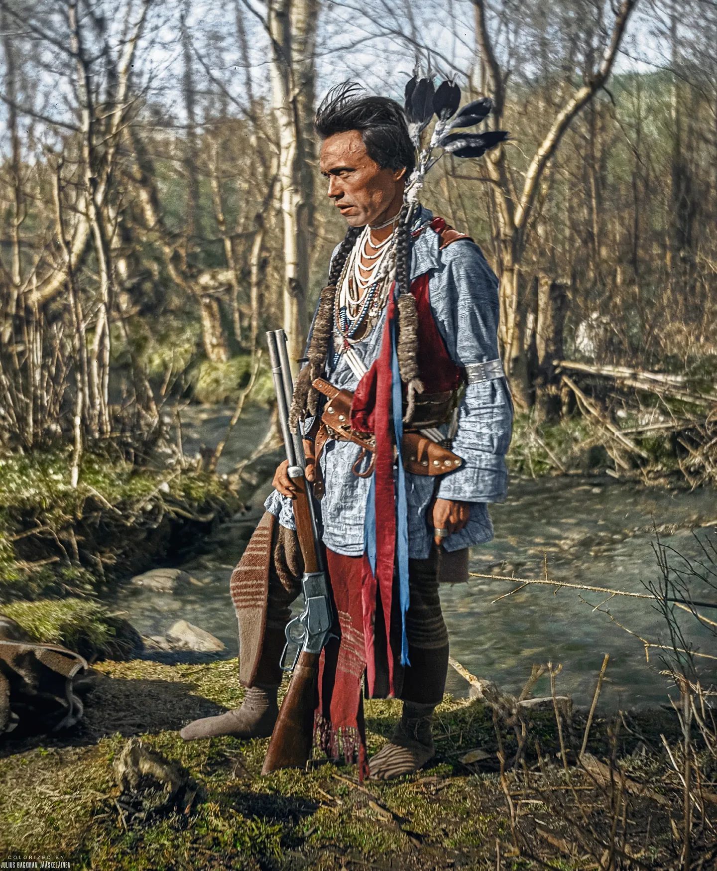 Nicoli (also known as &lsquo;Pix-on-che-la-hoit&rsquo;) a Native American on the Flathead Indian Reservation in western Montana. c. 1906